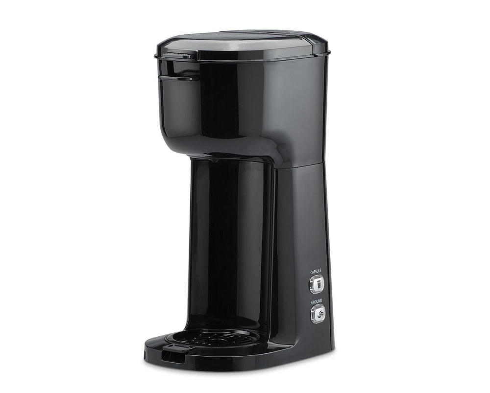 Cafetière à portion individuelle Mainstays, noire, double infusion, compatible café moulu ou K-Cup*, MS-202389CN Café en portion individuelle Mainstays