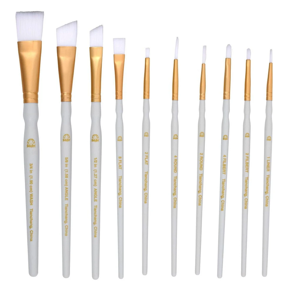 Plaid 10 Piece White Nylon Brush Set, 10 piece paint brush set