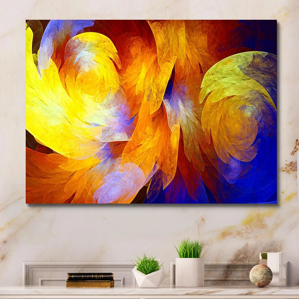Designart Motif abstrait fractal jaune Art mural sur toile