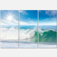 Designart White and Blue Waves under Sun Canvas Wall Art