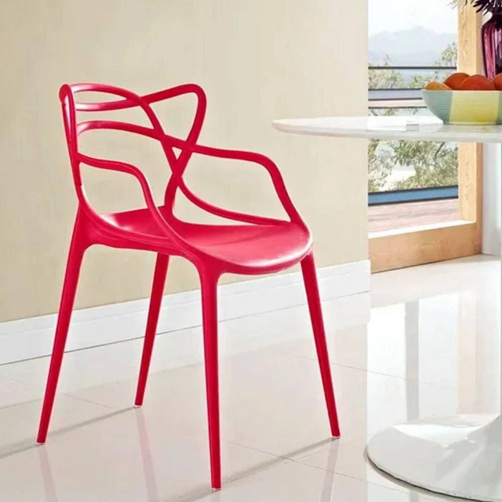 Chaise de salle à manger en plastique rouge de la collection Heavenly, lot de 3