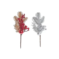 Christmas Berries And Ornament With Pine Leaves Pick  - Set of 6