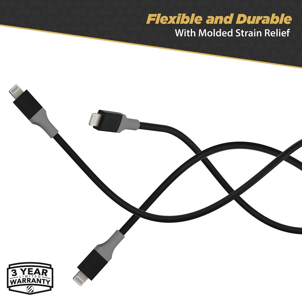 Scosche i34by-sp Strikeline MFi Certified Lightning Charge & Sync Cable 4-Foot, Fast charging