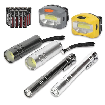 WorkPro Combo lampe de poche en aluminium et frontale et lampe-stylo 6 pièces, COB