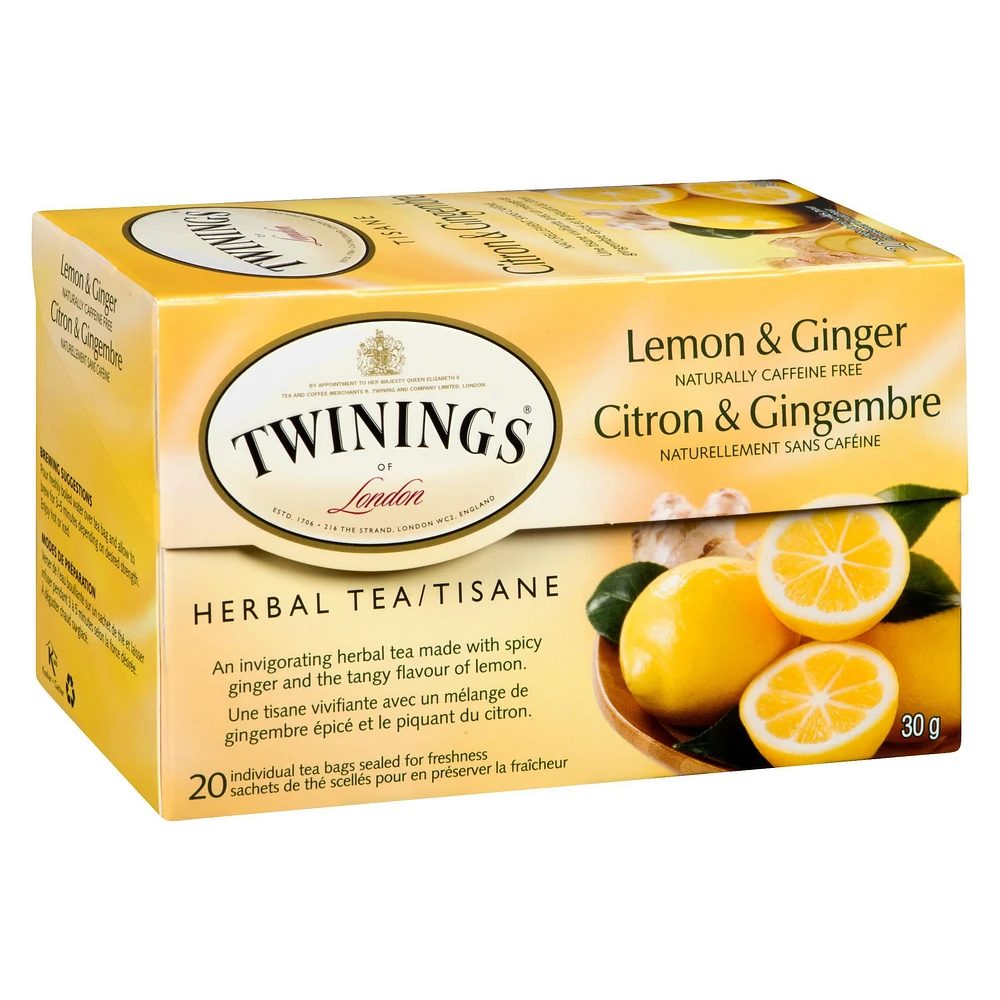 Twinings Lemon Ginger Herbal Tea, Pack of 20 Tea Bags