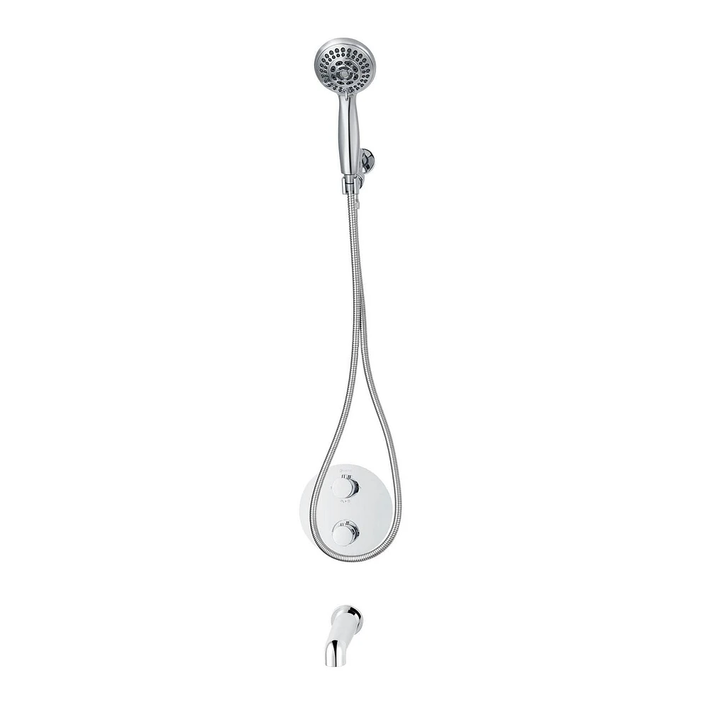 Round thermostatic valve 4-way diverter with 5 settings hand shower, Slip-on 1/2-in. spout or simultaneously and with stop