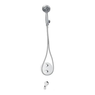 Round thermostatic valve 4-way diverter with 5 settings hand shower, Slip-on 1/2-in. spout or simultaneously and with stop