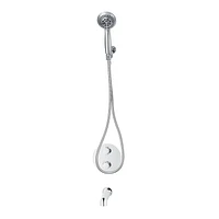Round thermostatic valve 4-way diverter with 5 settings hand shower, Slip-on 1/2-in. spout or simultaneously and with stop