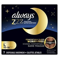 Always ZZZ Overnight Disposable Period Underwear for Women Sz L, 360° Coverage for Worry-Free Nights, 7CT