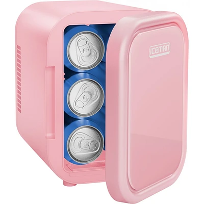 Mini-réfrigérateur portable ICEMAN avec 6 canettes de 355 ml (12 oz), refroidit et chauffe, prise pour voiture incluse - Rose, Nouveau
