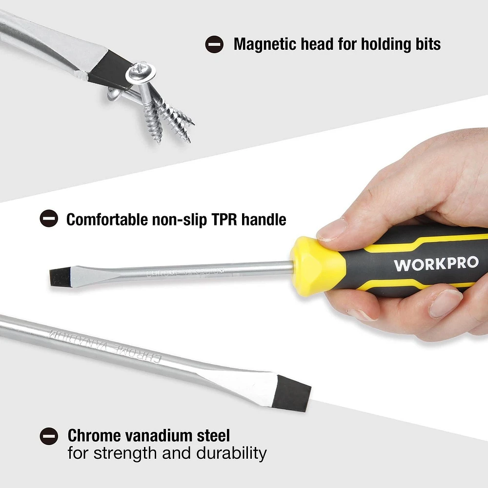 WorkPro Tournevis à tête Plate 3/16 x 3 po/75mm