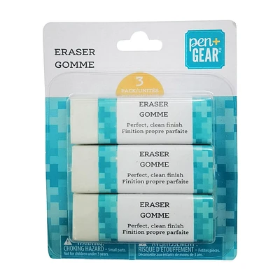 3PKS WHITE ERASER IN BLISTER CARD,LATEX-FREE ERASER ,REMOVE LEAD EASILY. PAPER COVER ON ERASER ., 3PCS WHITE ERASER