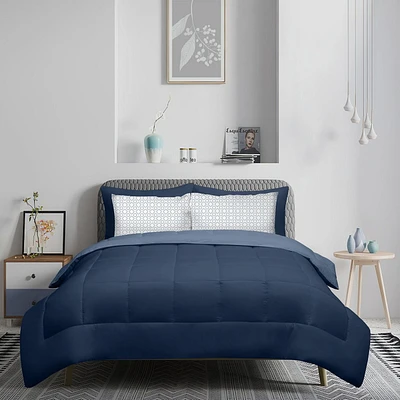Safdie & Co. Solid Navy Reversible Comforter Set 7PC - Camden Double