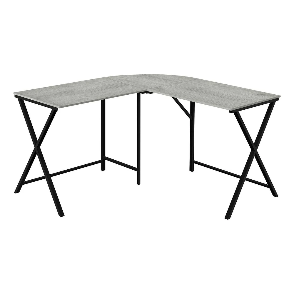 Monarch Specialties Bureau, Bureau À Domicile, Coin, 55"l, Forme De L, Travail, Ordinateur Portable, Métal, Stratifié, Gris, Noir, Contemporain, Moderne