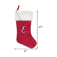 Holiday Time 19 inches Velvet Monogram Stocking with letter "E", Red/White