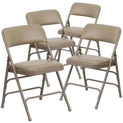 4 Pk. HERCULES Series Curved Triple Braced & Double Hinged Beige Vinyl Metal Folding Chair