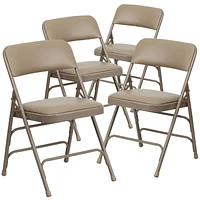 4 Pk. HERCULES Series Curved Triple Braced & Double Hinged Beige Vinyl Metal Folding Chair