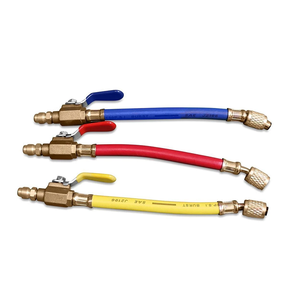 Duracool® Manifold Hose Shut Off Ball Valves. Set of three. Yellow-Blue-Red Hoses.