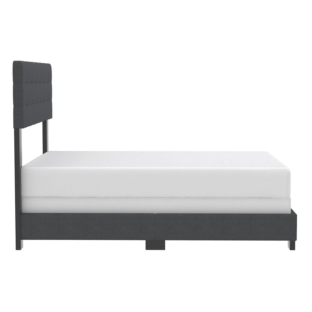 Grand lit moderne de 60 po revêtu de tissu, charbon