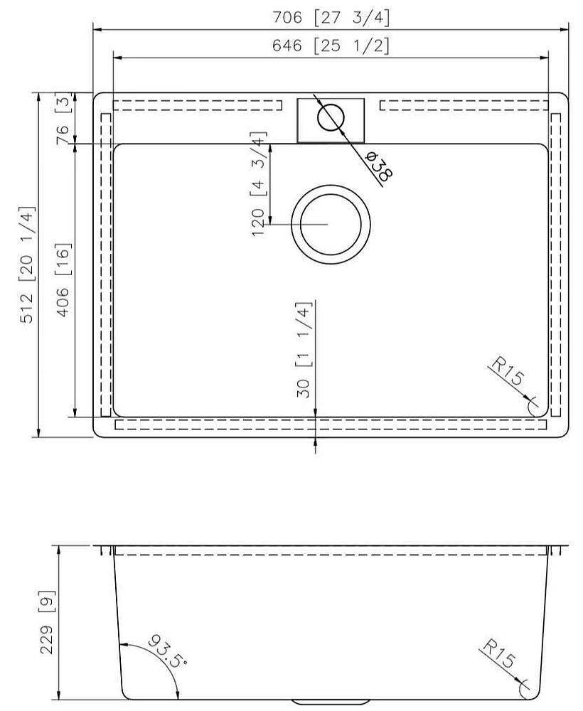 American Imaginations -in. W CSA Approved Stainless Steel Kitchen Sink With Bowl And Gauge AI