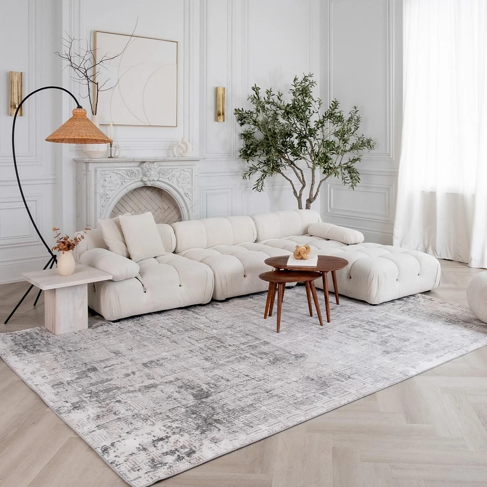 Rug Branch Atlas Scandinavian Indoor Area Rug, Grey Beige, Distressed - Living Room, Bedroom, Dining Room, and Kitchen