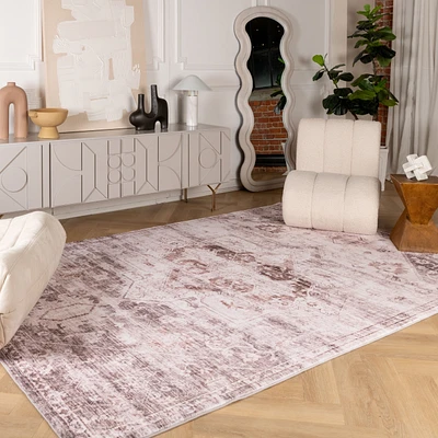 Rug Branch Aruba 8' X 10' (7'7" 10'10") Traditional Distressed Indoor Area Rug, Vintage, Brown Cream - Living Room, Bedroom, Dining and Kitchen