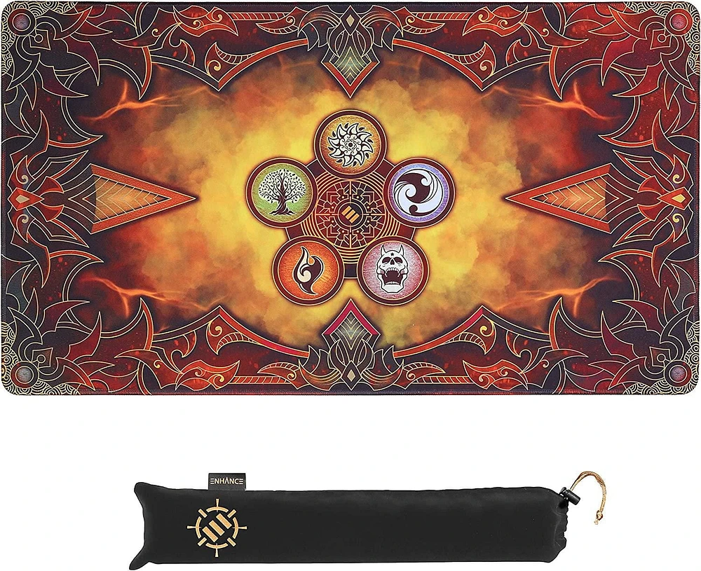 ENHANCE TCG Playmat - Tapis de jeu de cartes de table avec bords cousus, surface lisse et pochette de voyage avec cordon de serrage - Compatible avec MTG, YuGiOh, Pokémon, Lord of the Rings, et autres