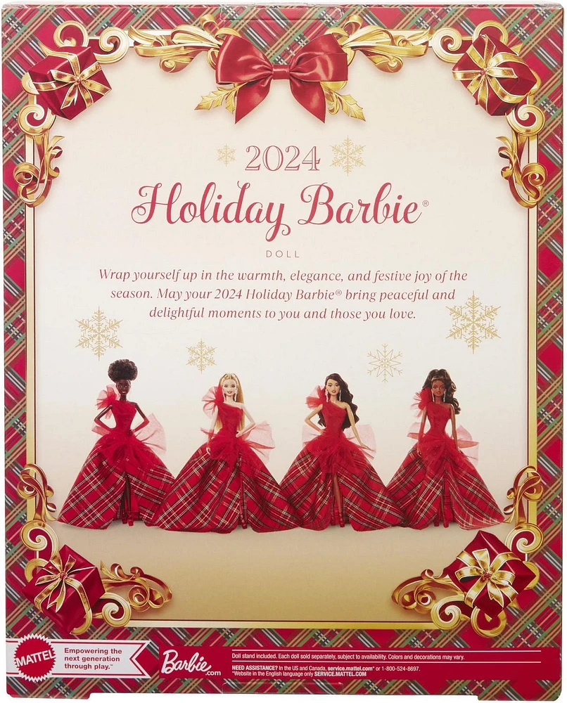 Barbie-Barbie Joyeux Noël 2024-Poupée blonde avec jupe à carreaux Âges 6Y+