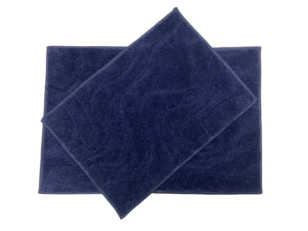 Ensemble de 2 tapis de bain d'intérieur en microfibre bleu marine