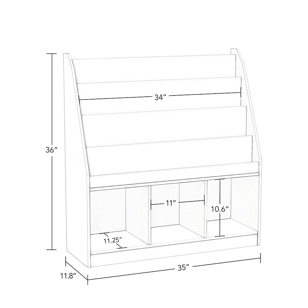 Kids Bookrack with Three Cubbies and 2 Bins