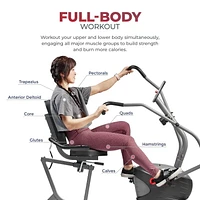 Sunny Health & Fitness Compact Performance Recumbent Bike with Dual Motion Arm Exercisers, Quick Adjust Seat & Exclusive SunnyFit App Enhanced Bluetooth Connectivity