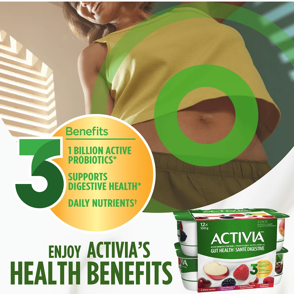 Activia Yogourt Probiotique, 3x framboise, 3x pomme, 3x mûre, 3x fraise 12 x 100g