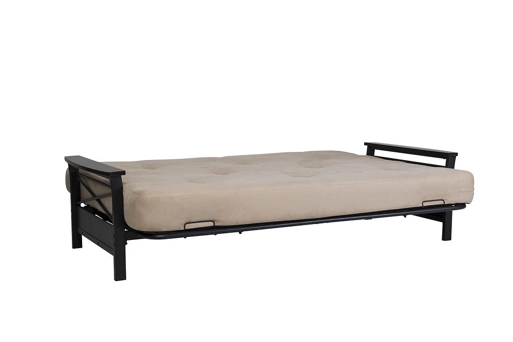 Cadre de futon en métal Nadine de DHP avec accoudoirs en bois espresso - matelas deux places vendu séparément