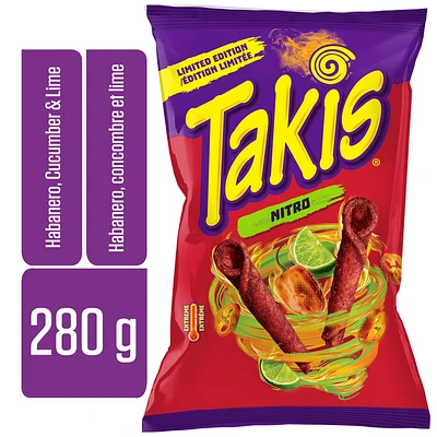 Chips tortilla roulées à saveur de habanero, lime et concombre Takis Nitro