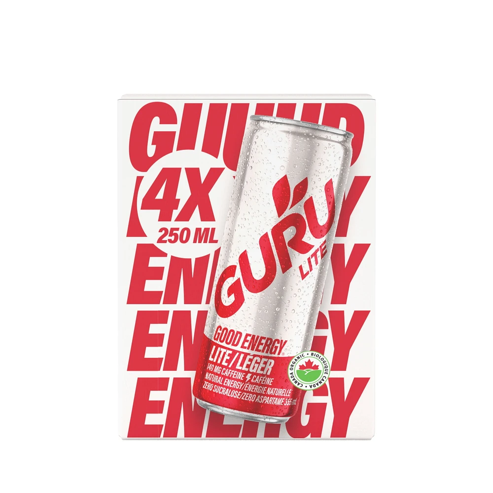 Boisson énergisante biologique à faible teneur en glucides GURU Lite 4 x 250 mL, canettes 4x250mL