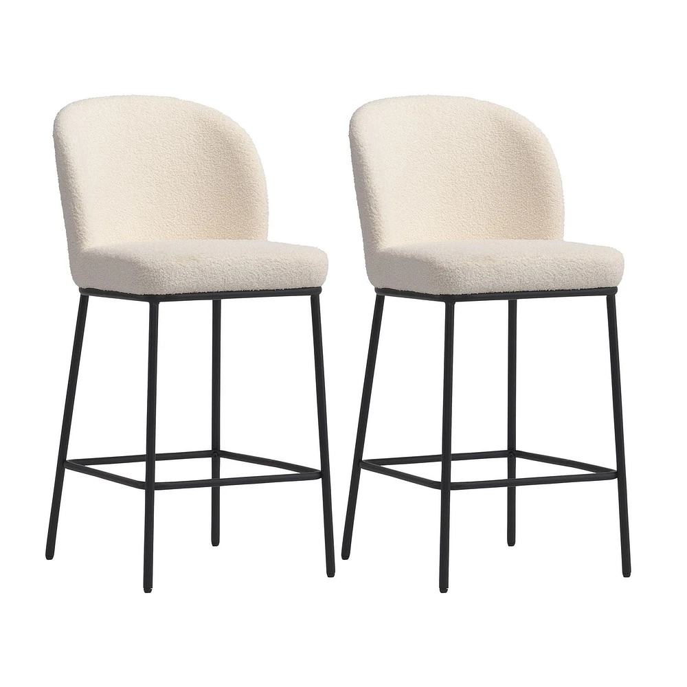 Ensemble de 2 tabourets de bar modernes rembourrés en tissu bouclé de luxe Addison de CorLiving - Tabourets de bar de 25,5 pouces à hauteur de comptoir pour îlot de cuisine - Tabourets modernes élégan