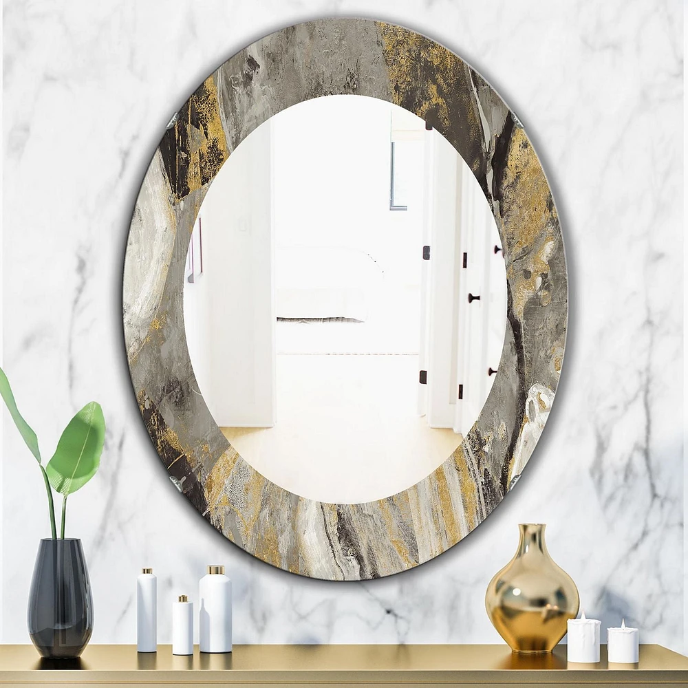 Designart 'Painted Gold Stone' Miroir Traditionnel - Miroir Mural Ovale ou Rond - 24x36