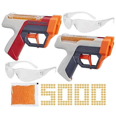 Nerf Pro Gelfire Dual Wield Pack, 2 Blasters, 5000 Gelfire Rounds, 2x 100 Round Integrated Hoppers, 2 Eyewear, Ages 14 and up