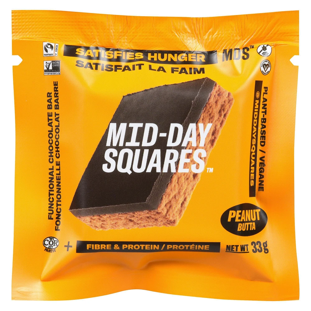Mid-Day Squares Peanut Butta Plant-Based Functional Chocolate Bar, 33 g