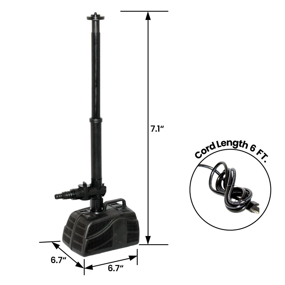 KoolScapes 200 GPH Pond Pump with 2 Interchangeable Fountain Nozzles, Outdoor Water Feature for Garden