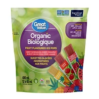 Great Value Organic Fruit Flavoured Ice Pops - Berry Watermelon, Cherry, Pineapple - 12 x 40 ml, 12 x 40 ml