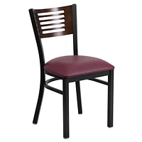 2 Pk. HERCULES Series Black Slat Back Metal Restaurant Chair - Walnut Wood Back, Burgundy Vinyl Seat