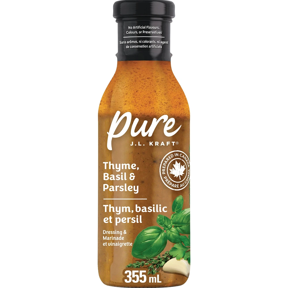 J.L. KRAFT Pure Thyme, Basil & Parsley Dressing & Marinade, 355 mL Bottle