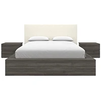 Ensemble de chambre à coucher Jane 4 pièces avec lit queen size, tête de lit rembourrée et 2 tables de chevet