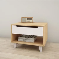 Nordik 1-Drawer Night Stand, White and Natural Maple