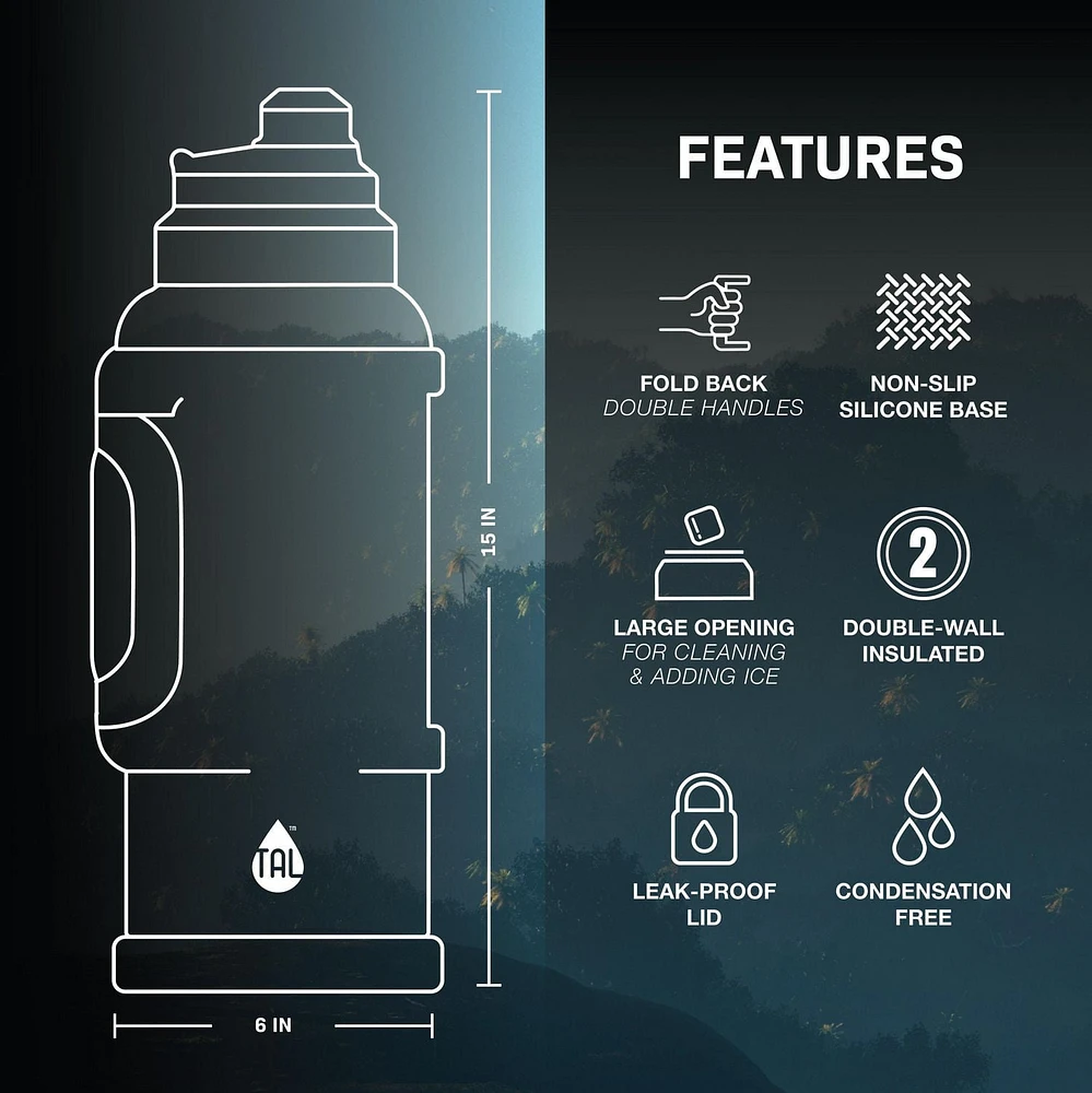 TAL Bouteille d'eau Zeus en acier inoxydable, 3 L, vert