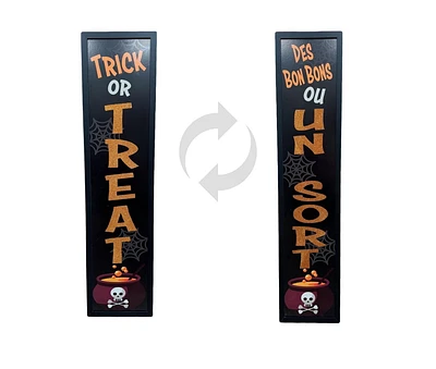 Intérieur ou extérieur 48 pouces TRICK OR TREAT maigre avec toile d'araignée, réversible pour l'anglais ou le français