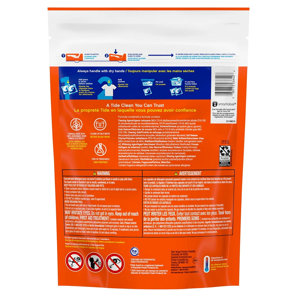 Tide Hygienic Clean Power PODS Laundry Detergent Pacs, Original Scent, Removes Visible and Invisible Dirt, 18CT