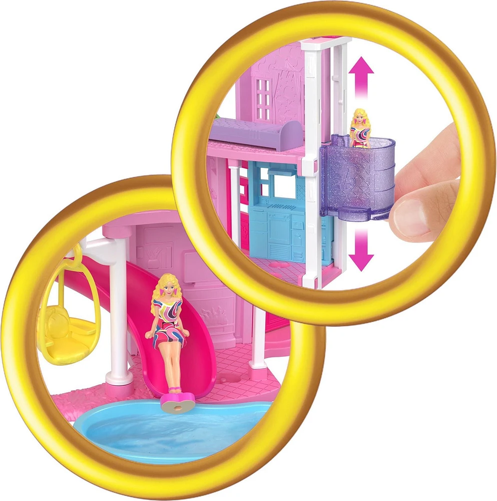 Coffrets Maison de poupée ​Mini BarbieLand Barbie, Maison de rêves Mini avec poupée Barbie surprise de 3,81 cm (1,5 po), mobilier, accessoires, ascenseur et piscine (les styles peuvent varie