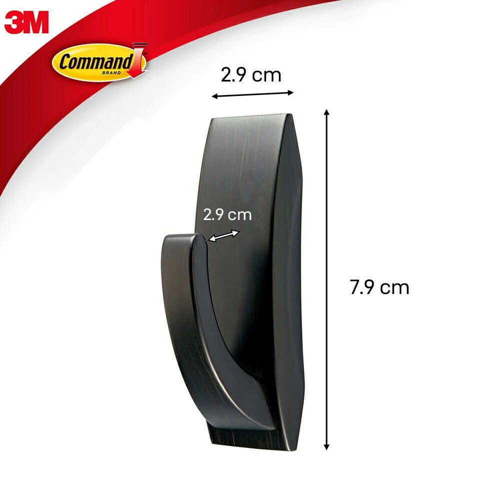 Command™ Modern Reflections Metal Hook, MR02-ORB-EF, oil rubbed bronze, medium, 1 hook, 2 strips, 1 M Hook, 1 Strip